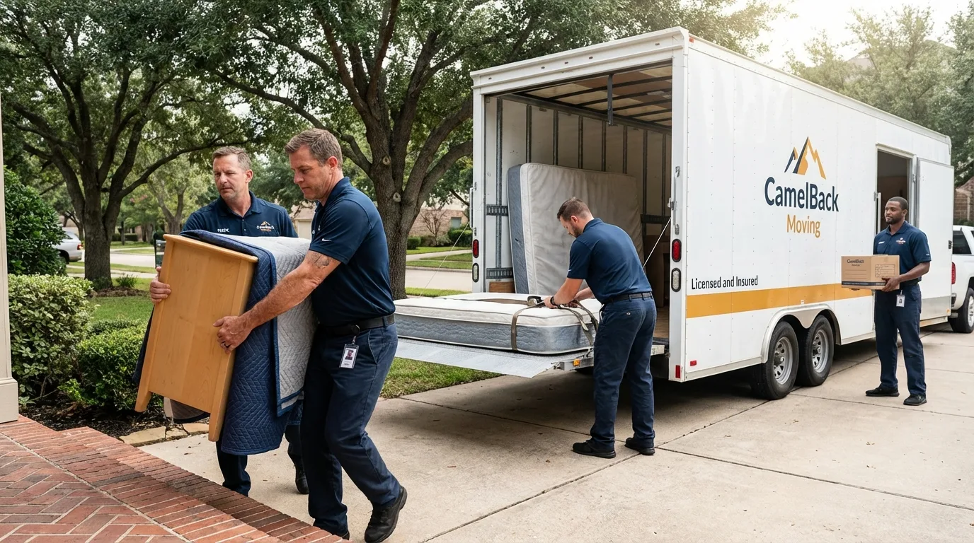 Crew loading residential truck for cross-state move from Pinckneyville, IL