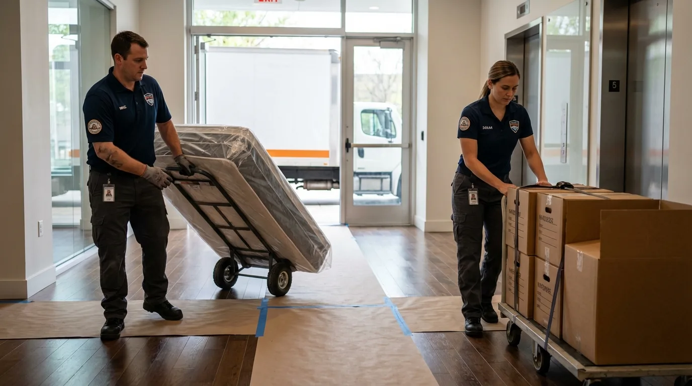Professional apartment movers loading elevator in Pinckneyville, IL